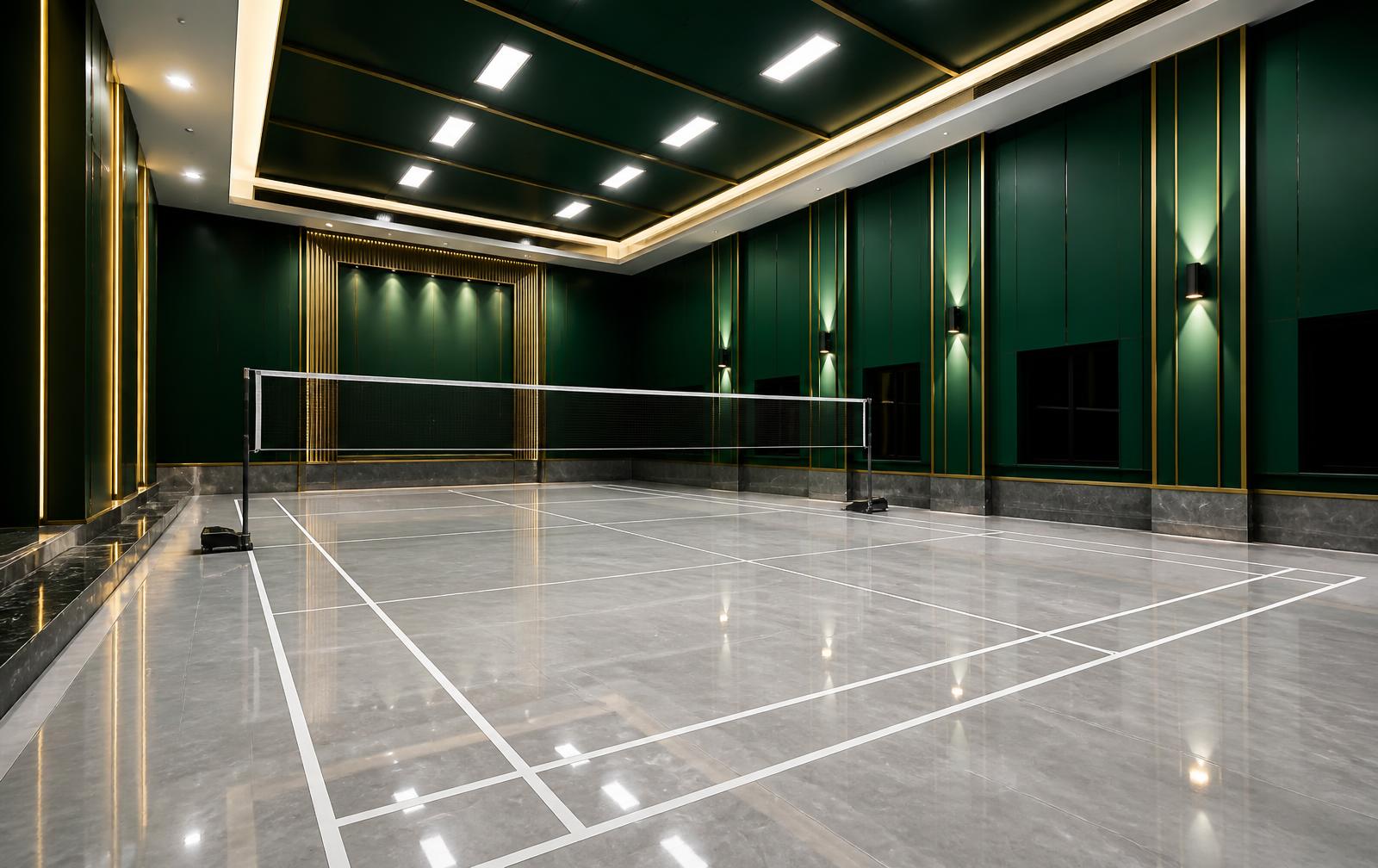 Indoor badminton court with tiled flooring at Najmi Sports Arena